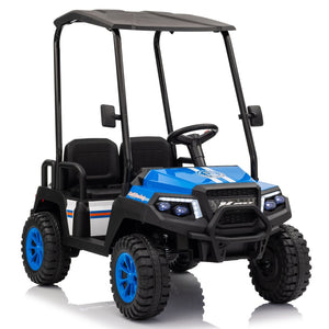 English Elm 24v Kids Electric Ride on Truck Four Seat All Wheel Drive Spring Suspension Sunshade Blue W1578P381256