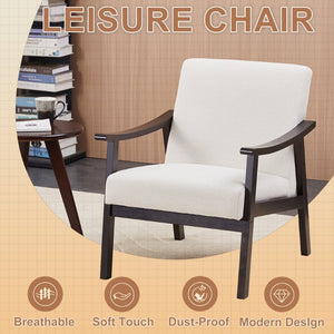 English Elm Medieval-inspired High Back Upholstered Armchair with Solid Wood Legs for Reading Nooks Ancient White W2989P382765