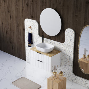 English Elm 32-Inch Modern Minimalist Wall-Mounted Bathroom Vanity With Solid Wood Top And Square Ceramic Sink W3151S00009