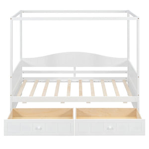 English Elm Twin Canopy Daybed with Pull Out Trundle Pinewood Frame for Kids or Guest Rooms N708P373435K