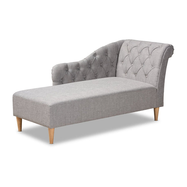 Baxton Studio Baxton Studio Emeline Modern Chaise Lounge with Victorian Charm and Stylish Button Tufting Design Grey CFCL1-Grey/Oak-KD Chaise