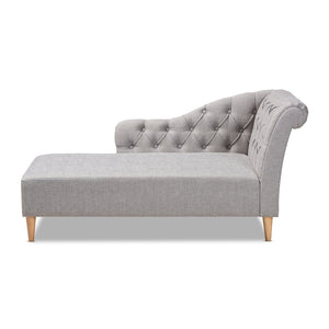 Baxton Studio Baxton Studio Emeline Modern Chaise Lounge with Victorian Charm and Stylish Button Tufting Design Grey CFCL1-Grey/Oak-KD Chaise