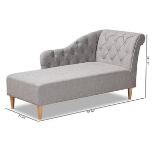 Baxton Studio Baxton Studio Emeline Modern Chaise Lounge with Victorian Charm and Stylish Button Tufting Design Grey CFCL1-Grey/Oak-KD Chaise