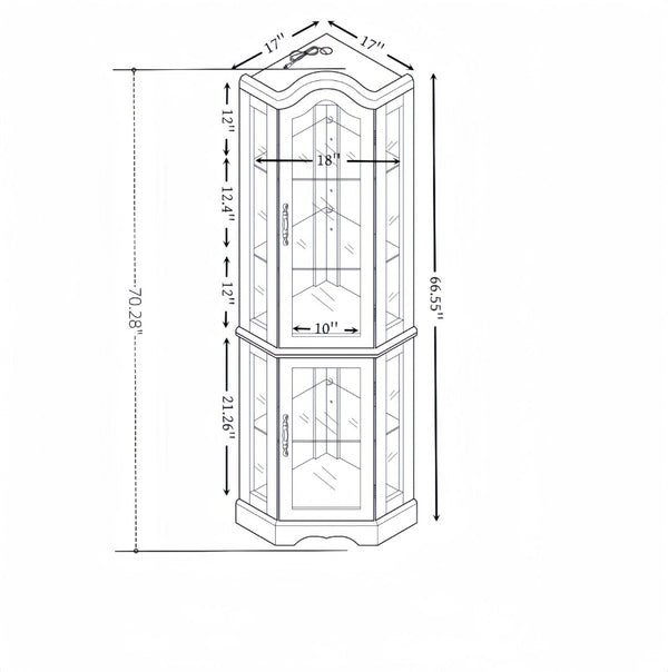 English Elm Curio Corner Cabinet Lighted Oak Display Case with Tempered Glass Shelves Crown Molding W2275P178902