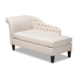 Baxton Studio Baxton Studio Florent Modern Chaise Lounge with Victorian Scroll Back and Luxurious Button Tufting Beige CFCL2-Beige/Black-KD Chaise