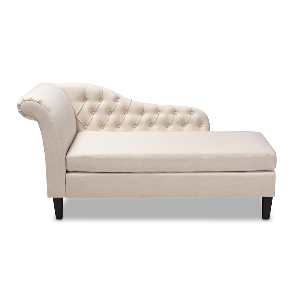 Baxton Studio Baxton Studio Florent Modern Chaise Lounge with Victorian Scroll Back and Luxurious Button Tufting Beige CFCL2-Beige/Black-KD Chaise