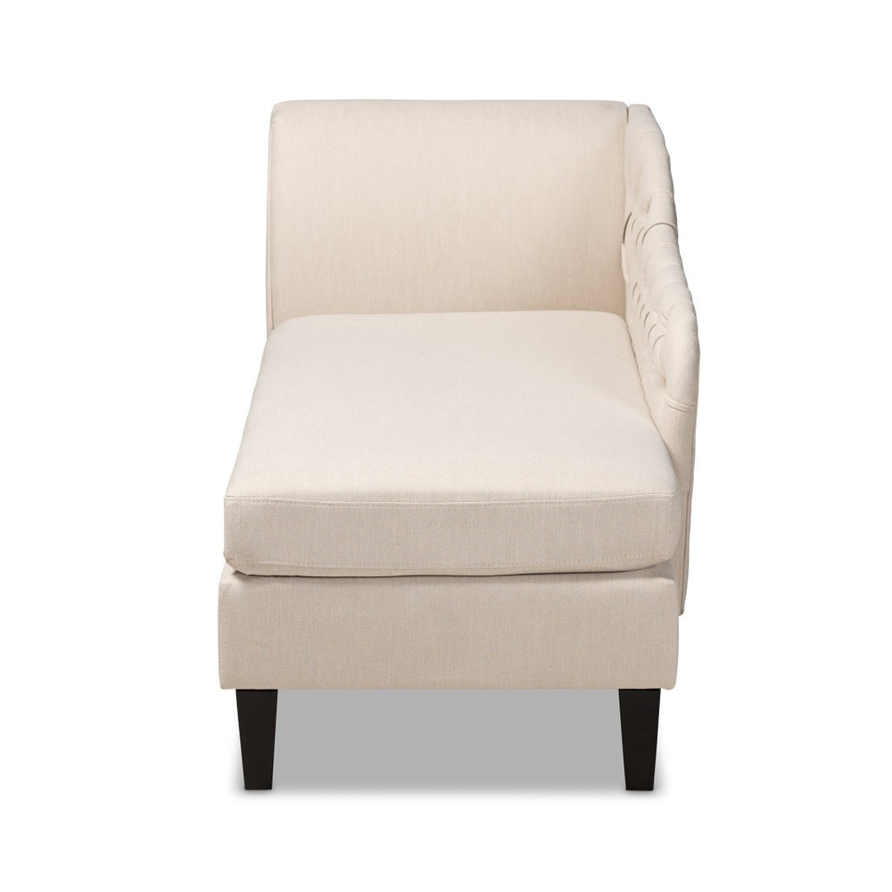 Baxton Studio Baxton Studio Florent Modern Chaise Lounge with Victorian Scroll Back and Luxurious Button Tufting Beige CFCL2-Beige/Black-KD Chaise
