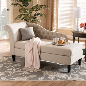 Baxton Studio Baxton Studio Florent Modern Chaise Lounge with Victorian Scroll Back and Luxurious Button Tufting Beige CFCL2-Beige/Black-KD Chaise
