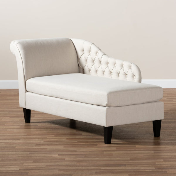 Baxton Studio Baxton Studio Florent Modern Chaise Lounge with Victorian Scroll Back and Luxurious Button Tufting Beige CFCL2-Beige/Black-KD Chaise