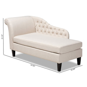 Baxton Studio Baxton Studio Florent Modern Chaise Lounge with Victorian Scroll Back and Luxurious Button Tufting Beige CFCL2-Beige/Black-KD Chaise