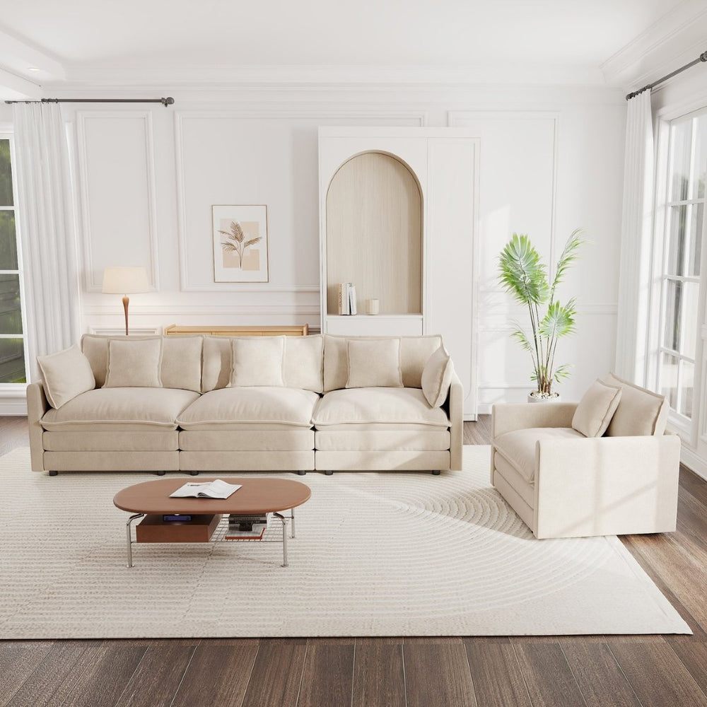English Elm 2-piece Chenille Sofa Set with Chair Modern Living Room Seating Solid Wood Frame W714S00901