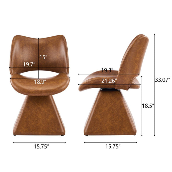 English Elm The Swivel Dining Chair with Hollow Cutout Back Faux Leather Hardwood Frame Modern Brown W3612P436512