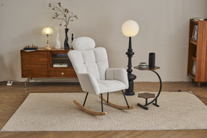 English Elm 055-teddy Plush Fabric Nursery Glider with High Back Support and Modern Rocking Base W527P228306