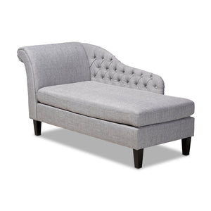 Baxton Studio Baxton Studio Florent Modern Chaise Lounge with Victorian Scroll Back and Luxurious Button Tufting Grey CFCL2-Grey/Black-KD Chaise