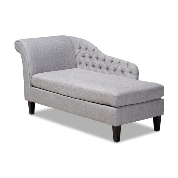 Baxton Studio Baxton Studio Florent Modern Chaise Lounge with Victorian Scroll Back and Luxurious Button Tufting Grey CFCL2-Grey/Black-KD Chaise