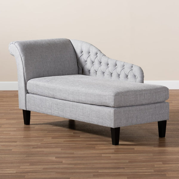 Baxton Studio Baxton Studio Florent Modern Chaise Lounge with Victorian Scroll Back and Luxurious Button Tufting Grey CFCL2-Grey/Black-KD Chaise