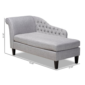 Baxton Studio Baxton Studio Florent Modern Chaise Lounge with Victorian Scroll Back and Luxurious Button Tufting Grey CFCL2-Grey/Black-KD Chaise