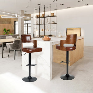 English Elm Swivel Bar Stools Set Of 2 - Modern Pu Leather, Adjustable Height, Ergonomic Design For Comfort T3950P396627-GIGA