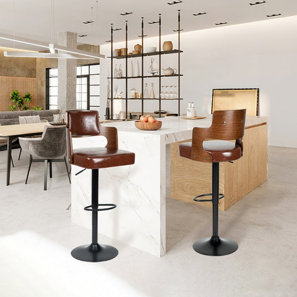 English Elm Swivel Bar Stools Set Of 2 - Modern Pu Leather, Adjustable Height, Ergonomic Design For Comfort T3950P396627-GIGA