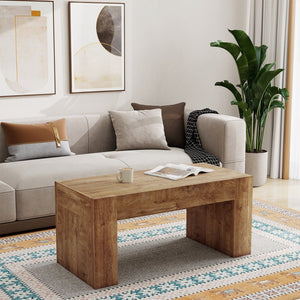 English Elm 48" Farmhouse Rectangle Wood Coffee Table with Hidden Drawer and Open Lower Shelf W3204P401251