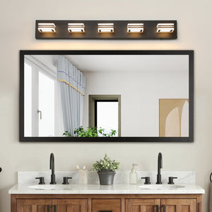 English Elm 34" Modern 5-Light LED Vanity Light Black Iron & Acrylic, Dimmable Hard-Wired Bathroom Mirror Fixture W2312P374873