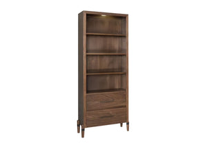 English Elm Tranquility Mid-century Bookcase Pier with Led Shelves Walnut Veneer and Drawer Storage B108P411440