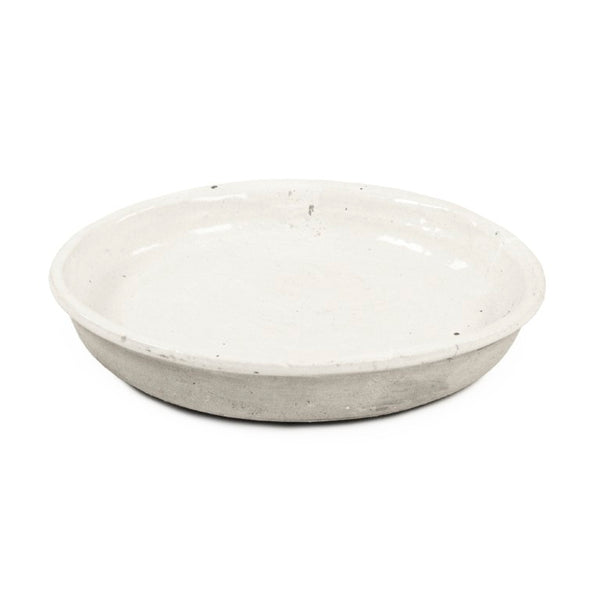 Zentique Distressed White Bowl with Handcrafted Stoneware Finish — Rustic Farmhouse Centerpiece for Serving W18 x H2.5 x D18 9702L A25A