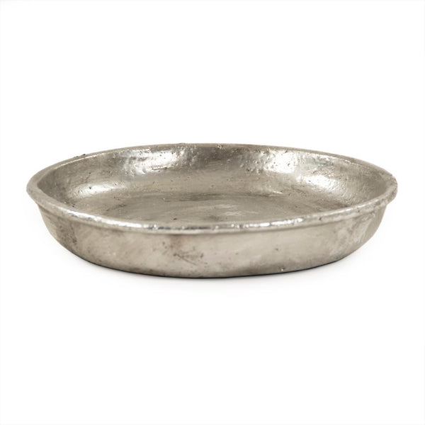 Zentique Distressed Metallic Silver Vase with Aged Glaze — Timeless Stoneware Accent for Elegant Home Decor W18 x H2.5 x D18 9702L A840