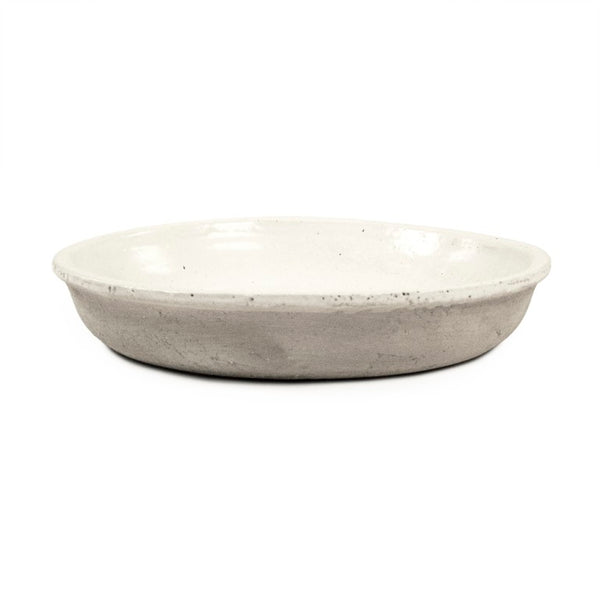 Zentique Distressed White Bowl with Handcrafted Stoneware Finish — Rustic Farmhouse Centerpiece for Serving W14.5 x H2.25 x D14.5 9702S A25A