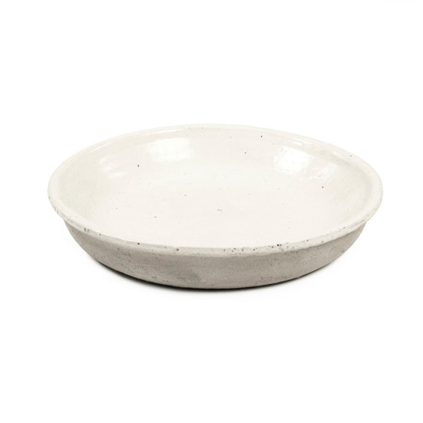 Zentique Distressed White Bowl with Handcrafted Stoneware Finish — Rustic Farmhouse Centerpiece for Serving W14.5 x H2.25 x D14.5 9702S A25A