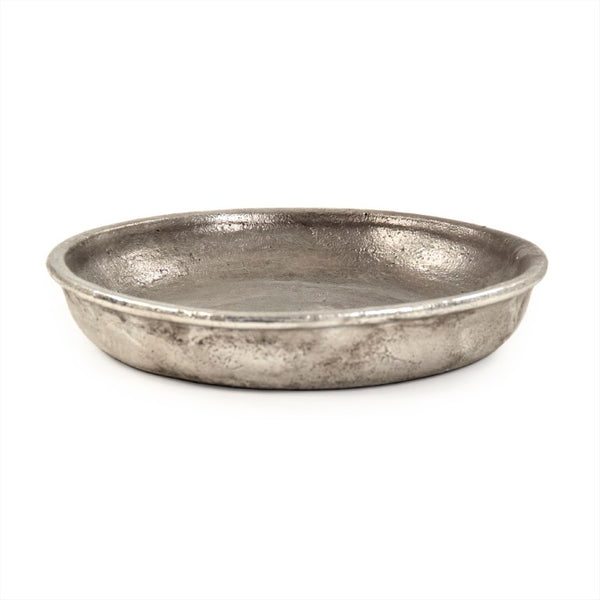 Zentique Distressed Metallic Silver Vase with Aged Glaze — Timeless Stoneware Accent for Elegant Home Decor W14.5 x H2.25 x D14.5 9702S A840