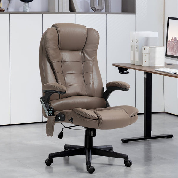 English Elm HOMCOM Executive Massage Office Chair with 6-Point Vibration, Lumbar Heat, Recline & Remote Control Brown W2225P229771