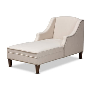Baxton Studio Baxton Leonie Modern Beige Chaise Lounge with Nailhead Trim, Wenge Brown Legs for Elegant Comfort CFCL3-Beige/Wenge-KD Chaise
