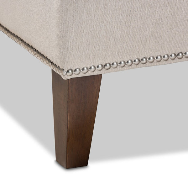 Baxton Studio Baxton Leonie Modern Beige Chaise Lounge with Nailhead Trim, Wenge Brown Legs for Elegant Comfort CFCL3-Beige/Wenge-KD Chaise