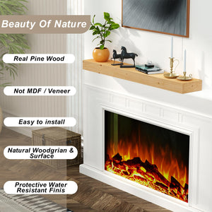 English Elm Fireplace Mantel 48" Solid Pine Floating Shelf - Handcrafted Rustic Wood Display For Home Décor T3210P391506