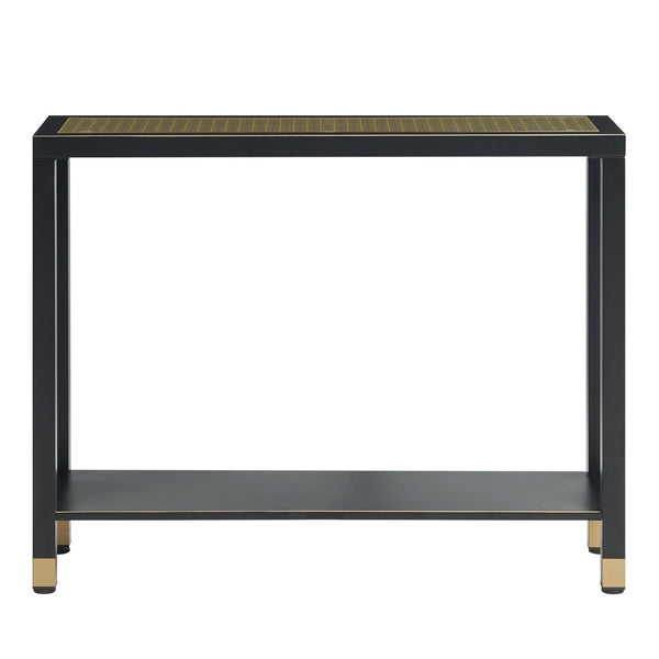 English Elm Glass Console Table Two Tier Tempered Shelf Narrow Foyer Entryway Gold Metallic Frame Black+Gold W3587P456228