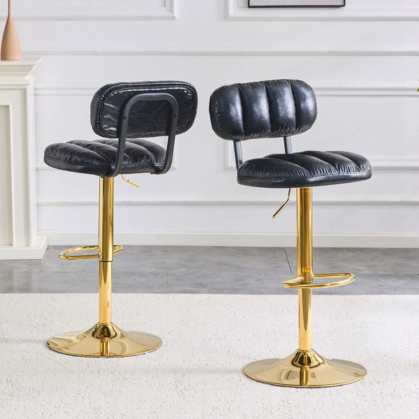 English Elm Set of 2 Adjustable Pu Leather Barstools with Chrome Base for Kitchen or Home Bar Black,Gold W3875P378577