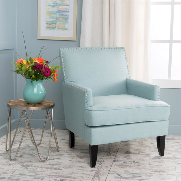 English Elm Christopher Knight Home® - CLUB Chair with Plush Padded Seat and Birch Legs, Upholstered Fabric Accent Chair for Living Room Comfort Light Blue 30.65 L x 29.75 W x 28.75 H 60165.00