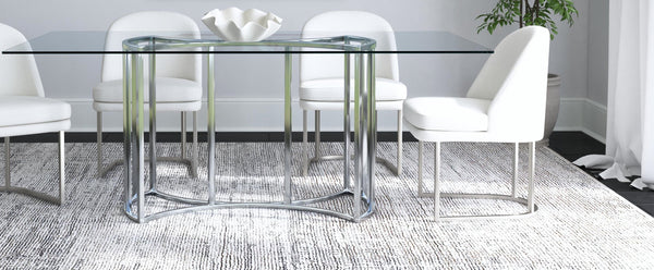Basset Mirror Sophia Dining Table - Glam Contemporary Design With Chrome Plated Base, Angular Steel Construction Silver Chrome ,Glass 9705-600-723