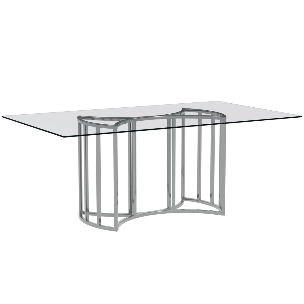 Basset Mirror Sophia Dining Table - Glam Contemporary Design With Chrome Plated Base, Angular Steel Construction Silver Chrome ,Glass 9705-600-723