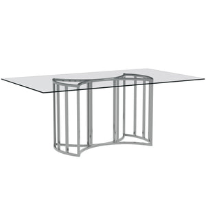 Basset Mirror Sophia Dining Table - Glam Contemporary Design With Chrome Plated Base, Angular Steel Construction Silver Chrome ,Glass 9705-600-723