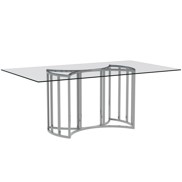 Basset Mirror Sophia Dining Table - Glam Contemporary Design With Chrome Plated Base, Angular Steel Construction Silver Chrome ,Glass 9705-600-723