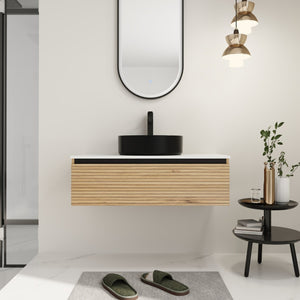 English Elm 36'' Floating Wall Mounted Vanity with Art Ceramic Vessel Sink and Soft Close Drawer W999S00363