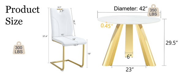 English Elm Table 7-Piece Dining Set - 42" Round Snow Mountain White Sintered Stone Table & Elegant Chairs W2920S00046-GIGA