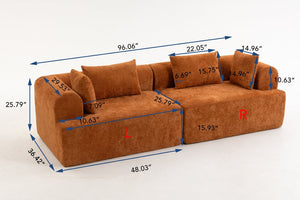 English Elm Full-foam Bouclé Modular Sectional Sofa Two Piece Cloud Silhouette Living Room Seating Orange W3326P443487