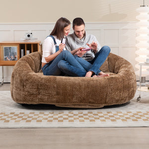 English Elm Bean Bean Bag Sofa High-Density Memory Foam Two-Seater Lounger High Back Chenille Cozy Support Coffee W395P181441