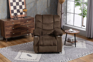 English Elm Ultra Wide Velvet Swivel Lounge Chair with Massage Heating and Powered Lift Assist Brown W547P425984