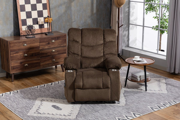 English Elm Ultra Wide Velvet Swivel Lounge Chair with Massage Heating and Powered Lift Assist Brown W547P425984