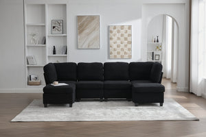 English Elm UNITED Modular 6-Seat Sectional Sofa with Removable Ottoman, Storage Compartments, Convertible Comfort Black W1568S00243