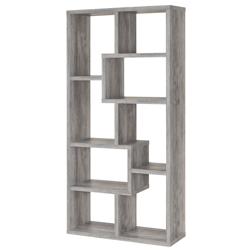 English Elm Lawton Grey Driftwood Geometric 7-Shelf Bookshelf — 71" Tall Engineered Wood, Scratch-Resistant Laminate, Open Display Organizer for Books, Plants, Art, Baskets B062P375545
